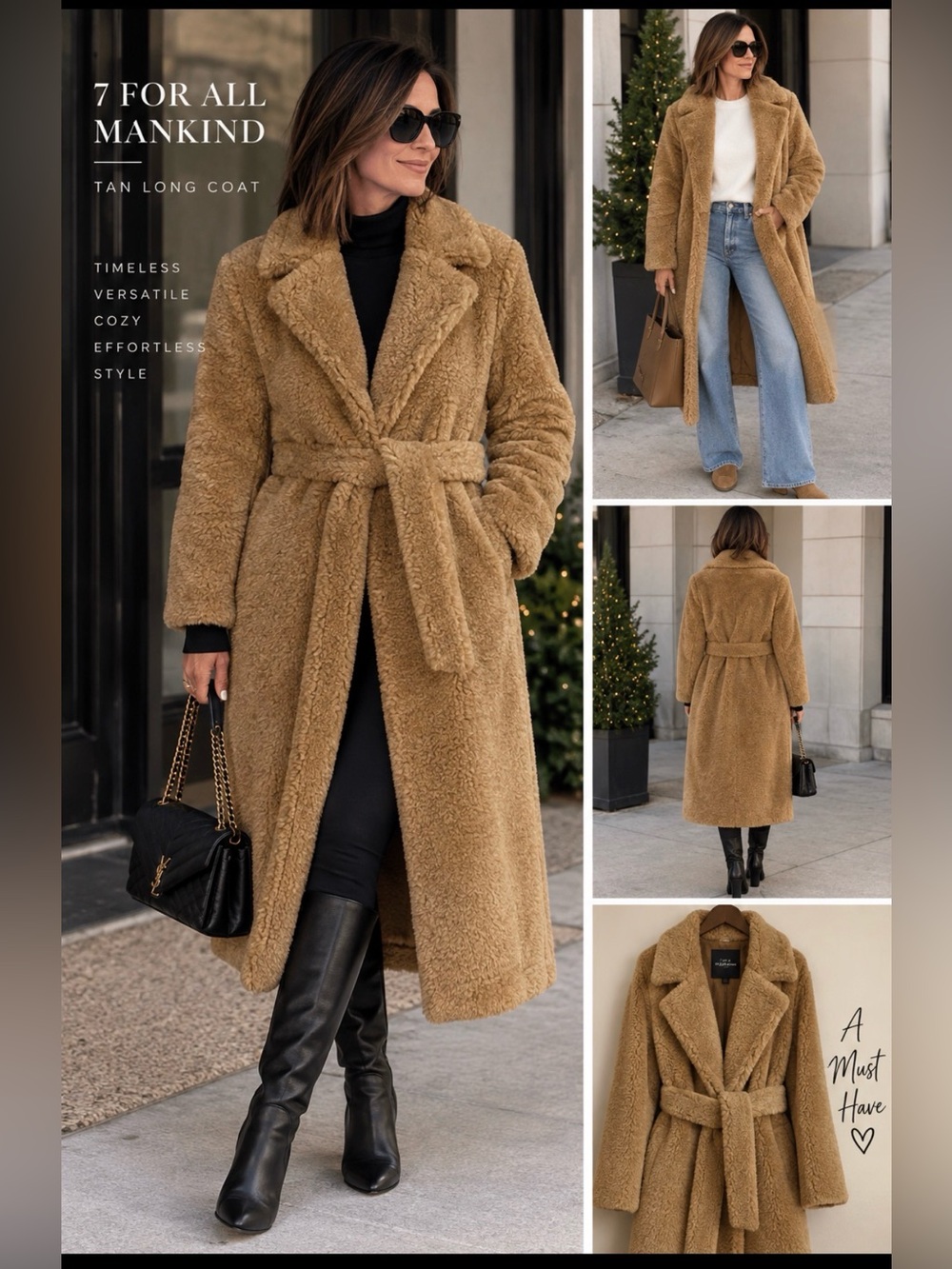 7 For All Mankind Tan Long Coat with Belt